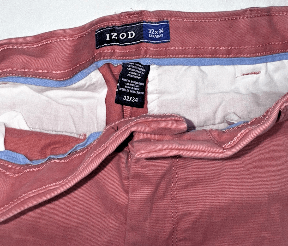 IZOD Stretch Waist Sport Flex Flat Front Pants Pink Men's Straight Fit 32x34 - Thumbnail 4