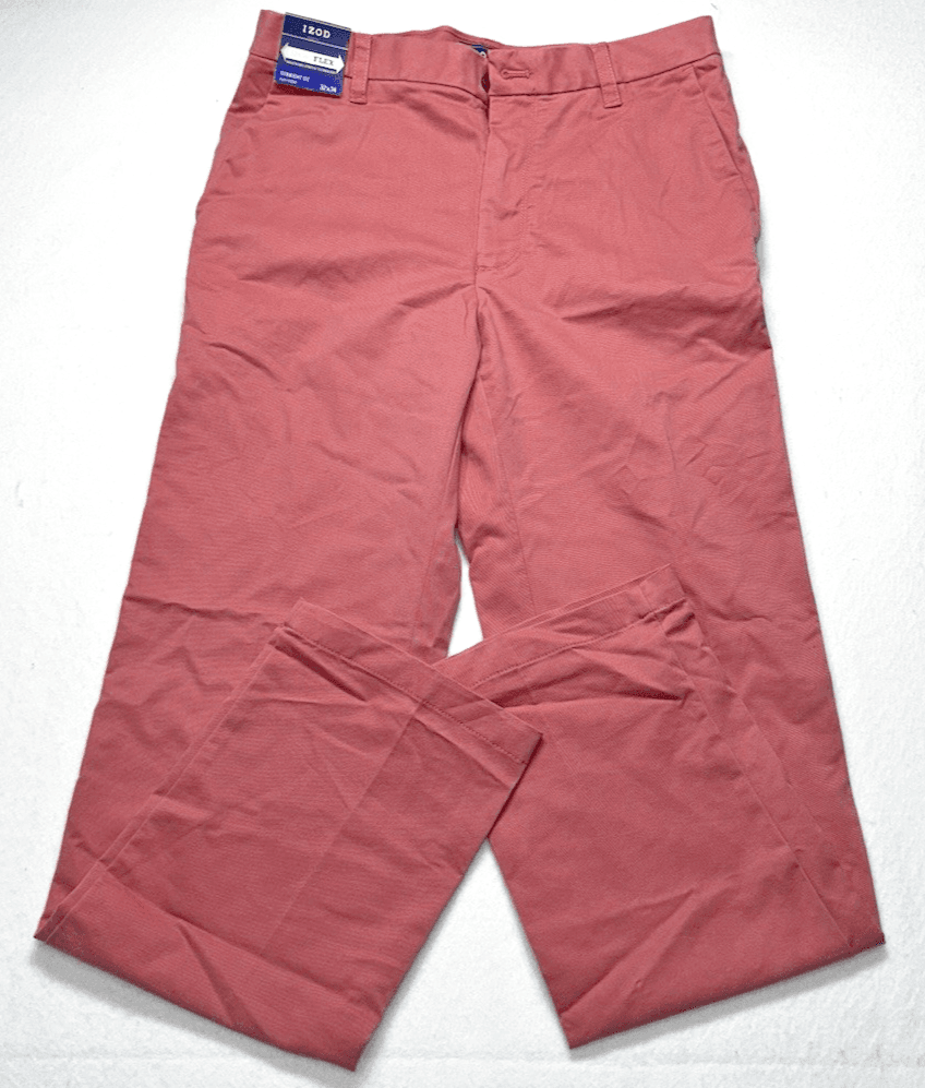 IZOD Stretch Waist Sport Flex Flat Front Pants Pink Men's Straight Fit 32x34 - Thumbnail 2