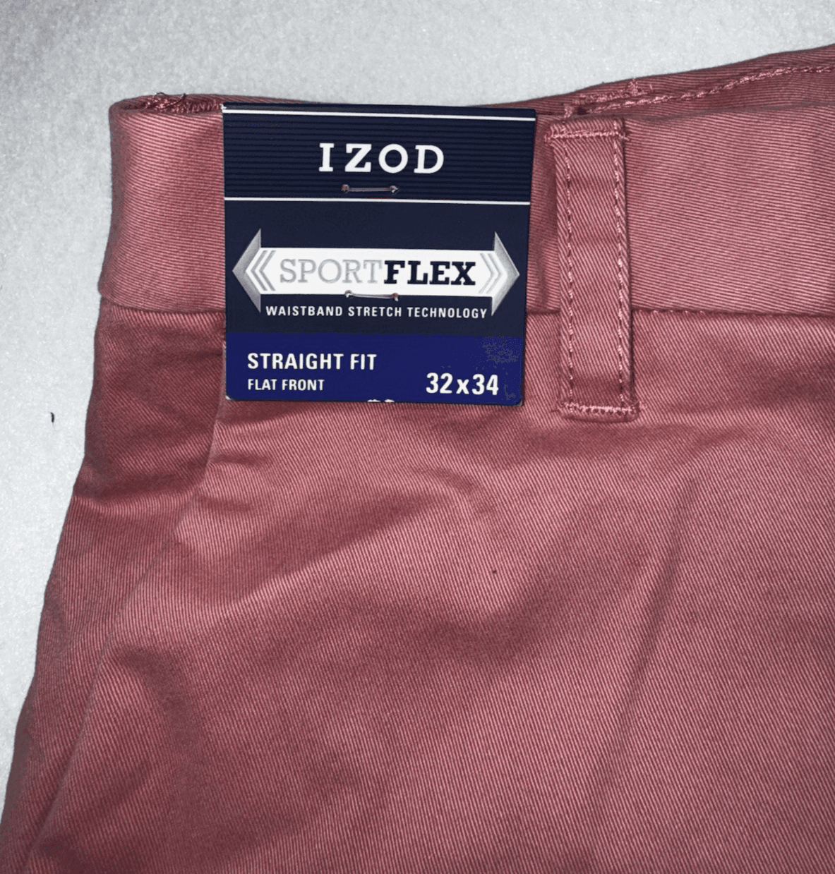 IZOD Stretch Waist Sport Flex Flat Front Pants Pink Men's Straight Fit 32x34 - Thumbnail 3