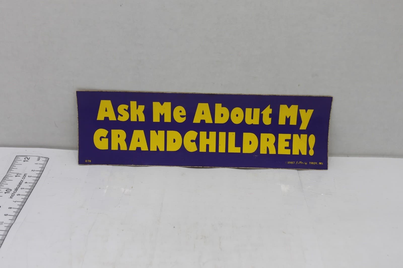 10in x 3in Bumper Sticker "Ask me about my grandchildren" 1987 - Image 1