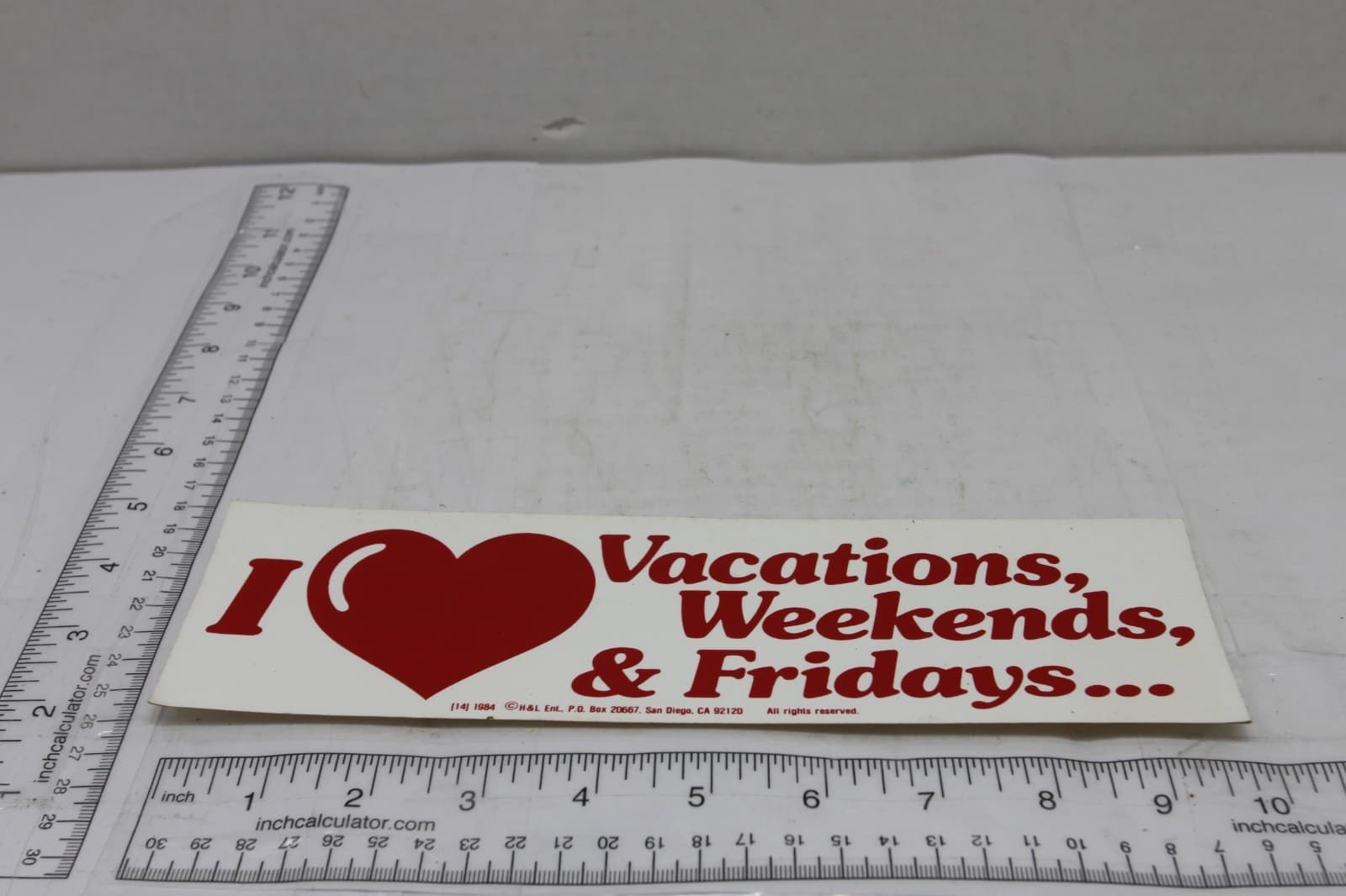 10in x 3in Bumper Sticker "I Heart Vactions Weekends & Fridays" 1984 - Thumbnail 2