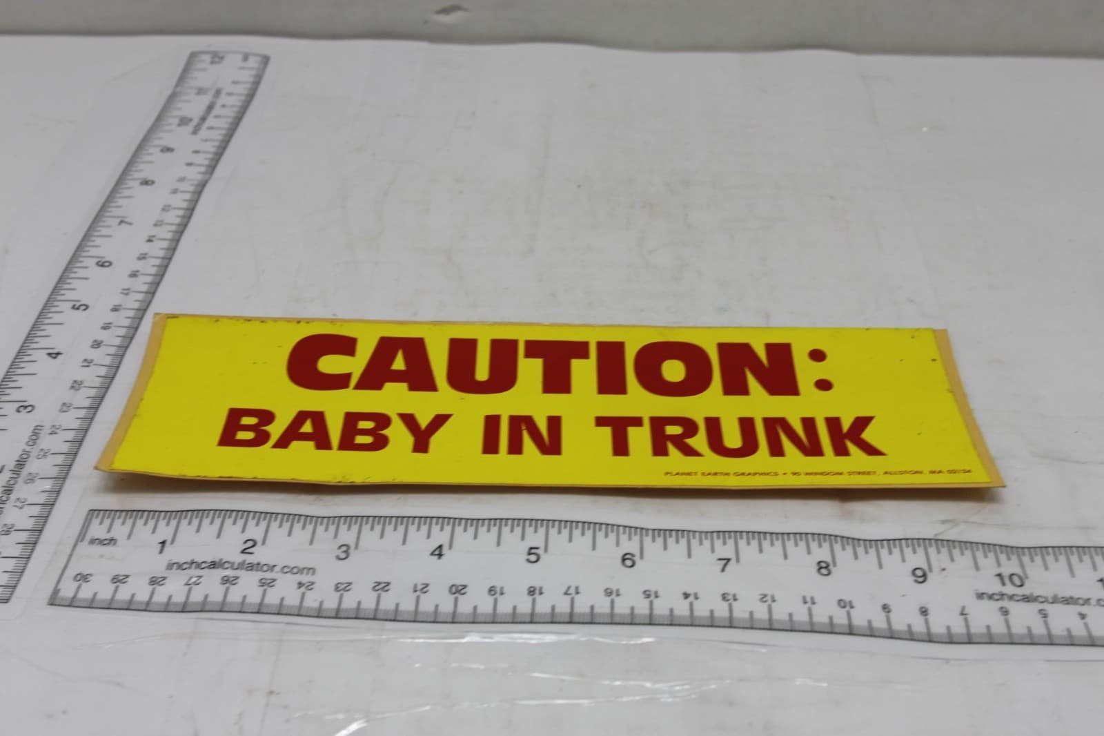 10in x 3in Bumper Sticker "Caution Baby in Trunk" - Thumbnail 2
