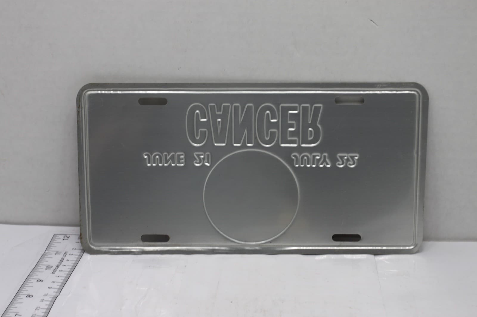 New Old Stock Novelty License Plate "Cancer June 21 July 22" - Thumbnail 2