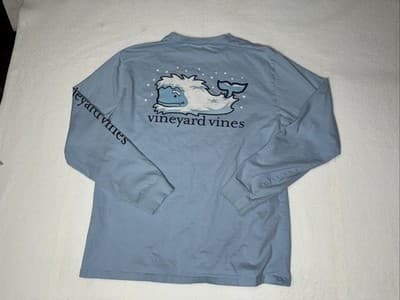 Vineyard Vines Yeti Whale Long Sleeve Tee T-Shirt Men's L Light Blue - Thumbnail 4