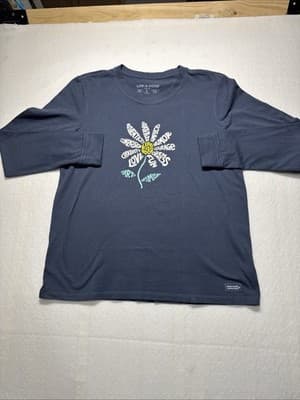 Life is Good Women's Superpowers Daisy Long Sleeve NWT Size L Darkest Blue - Image 1