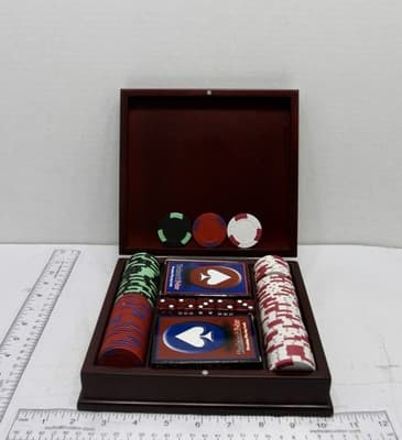 VINTAGE ROSEWOOD POKER SET NEW IN BOX - Thumbnail 2