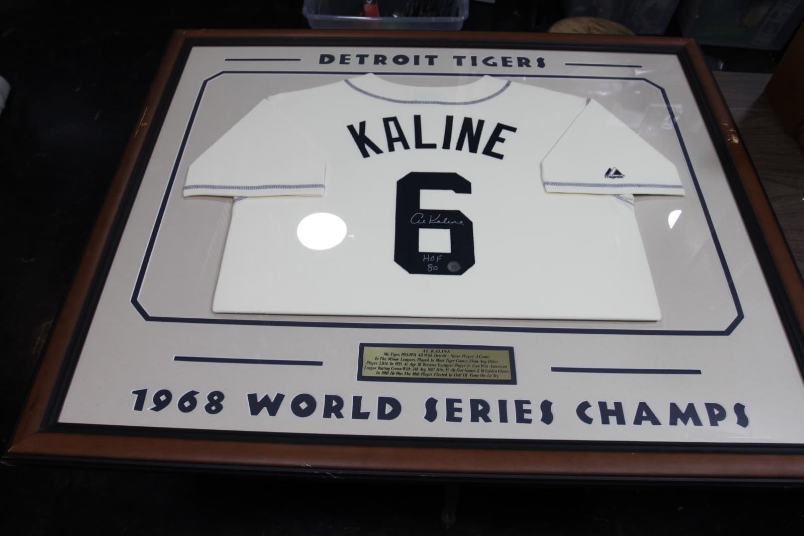 Detroit Tigers Al Kaline Signed Wood Framed White Jersey Schwartz HOF 80' 36x42 - Thumbnail 2