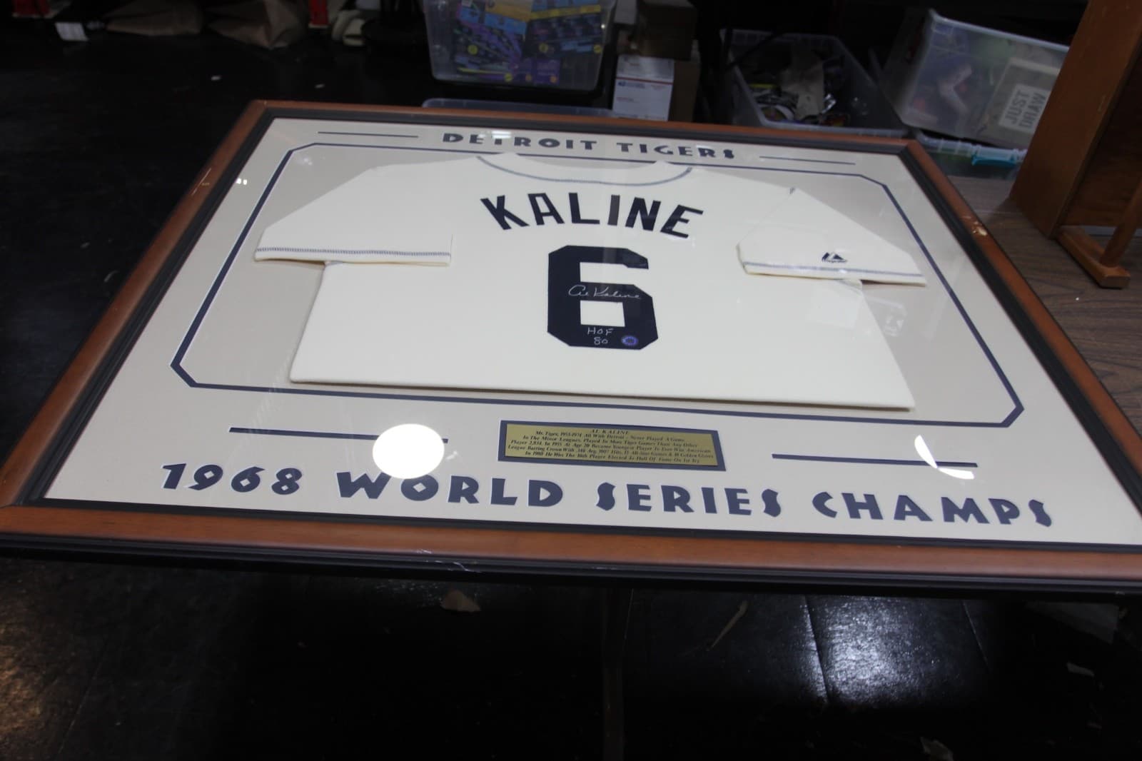 Detroit Tigers Al Kaline Signed Wood Framed White Jersey Schwartz HOF 80' 36x42 - Thumbnail 3