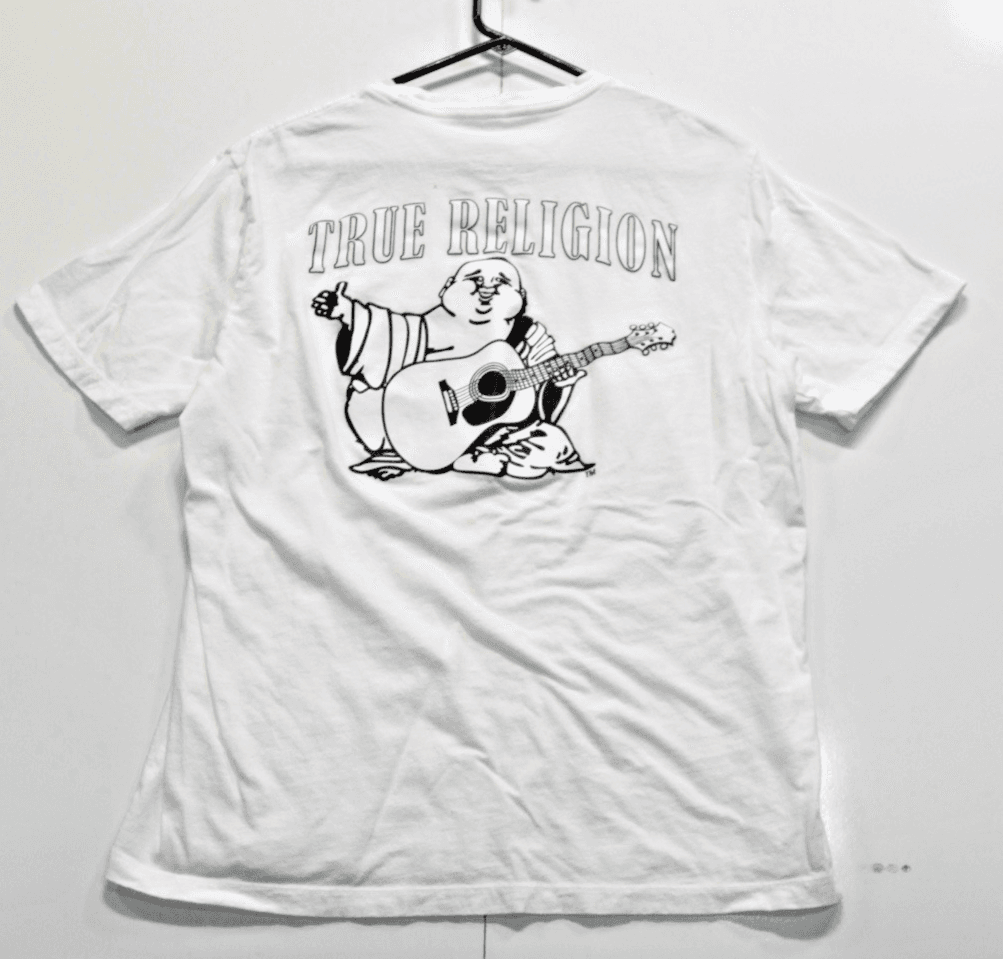 True Religion Men's Fog Beige Buddha Graphic Crew-Neck Short Sleeve T-Shirt LARG - Thumbnail 4