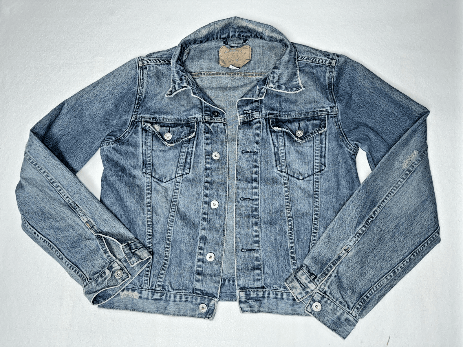 Vintage Y2K Hollister Denim Jean Jacket 2000 Blue Wash Juniors Medium Distressed - Image 1