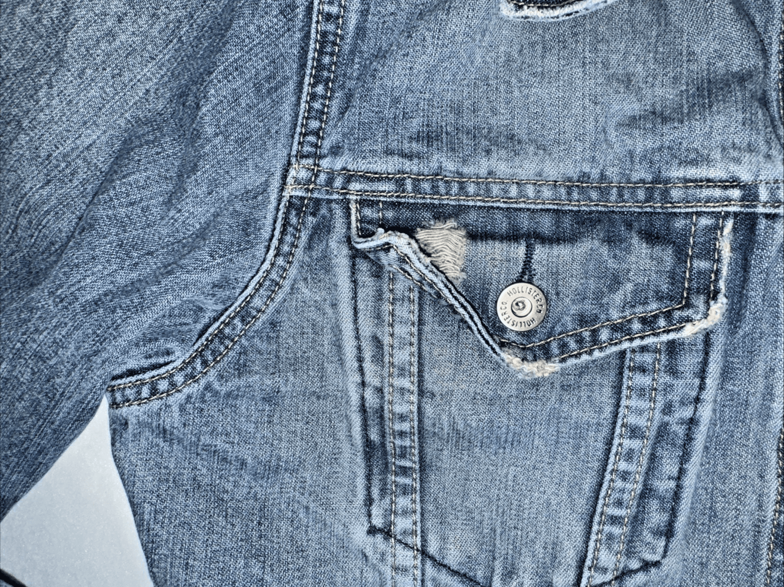 Vintage Y2K Hollister Denim Jean Jacket 2000 Blue Wash Juniors Medium Distressed - Thumbnail 5