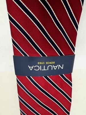 Nautica Mens Red-Blue Silk Striped Classic Since 1988 Neck Tie - Image 1