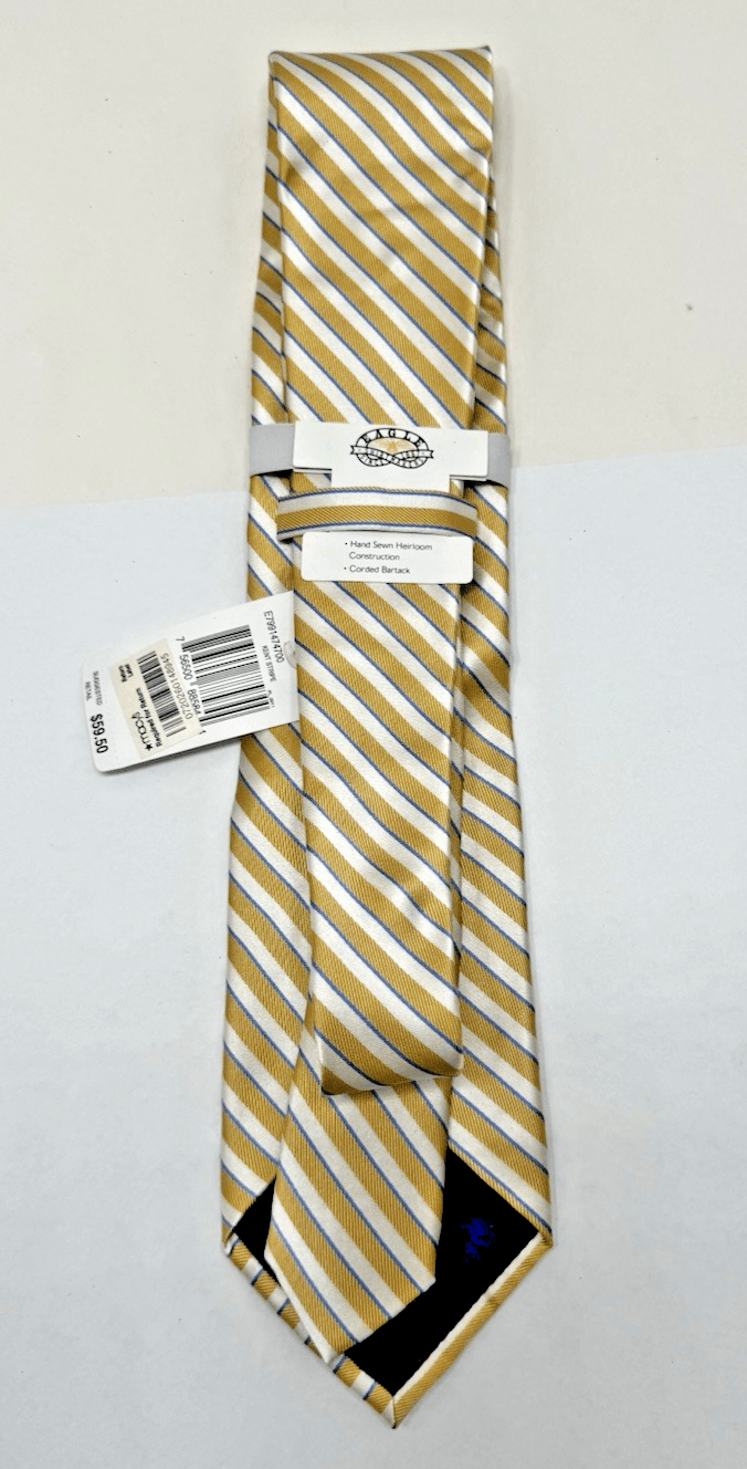 Eagle Shirtmakers Tie Yellow White Stripes Silk NEW - Thumbnail 2