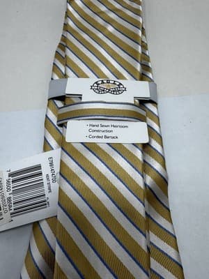 Eagle Shirtmakers Tie Yellow White Stripes Silk NEW - Thumbnail 4