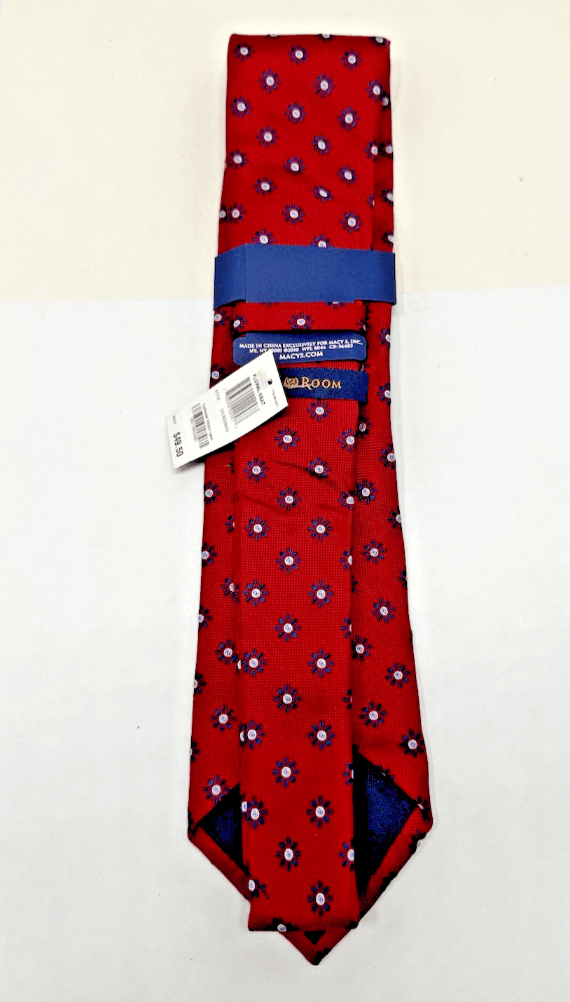 CLUB ROOM RED-BLUE Neat Flower Geometric Neck Tie NEW - Thumbnail 2