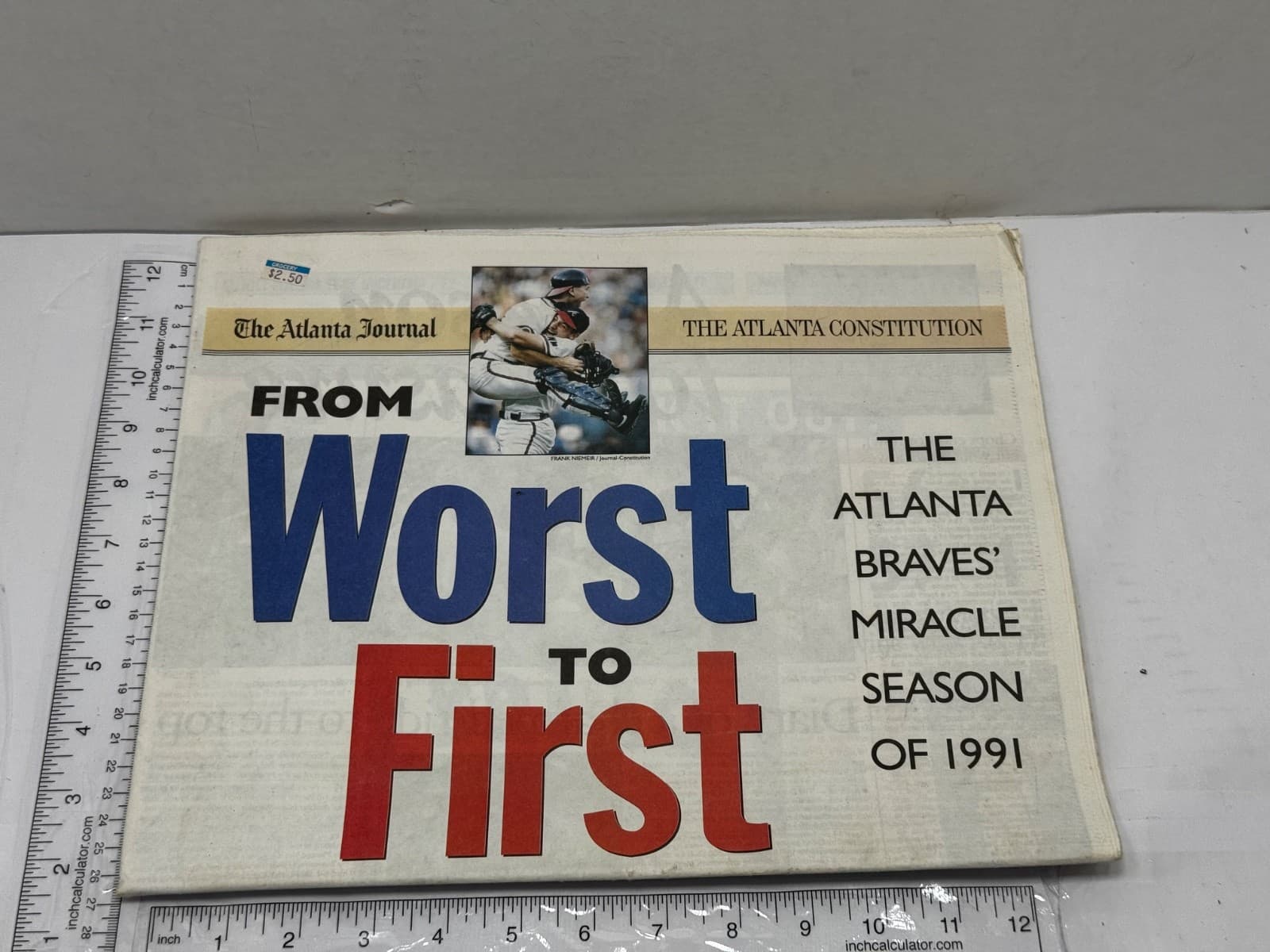 Atlanta Braves -Atlanta Journal Worst to First Newspaper August 29, 1991 - Image 1