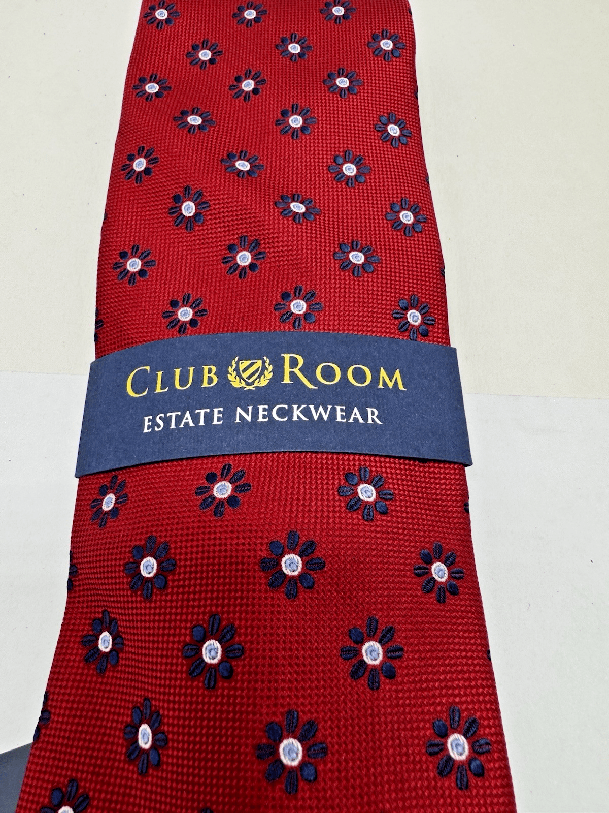 CLUB ROOM RED-BLUE Neat Flower Geometric Neck Tie NEW - Image 1