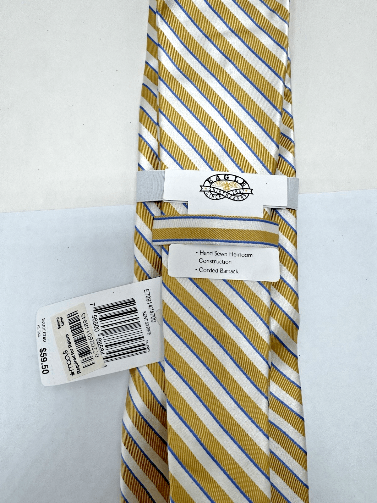 Eagle Shirtmakers Tie Yellow White Stripes Silk NEW - Thumbnail 3