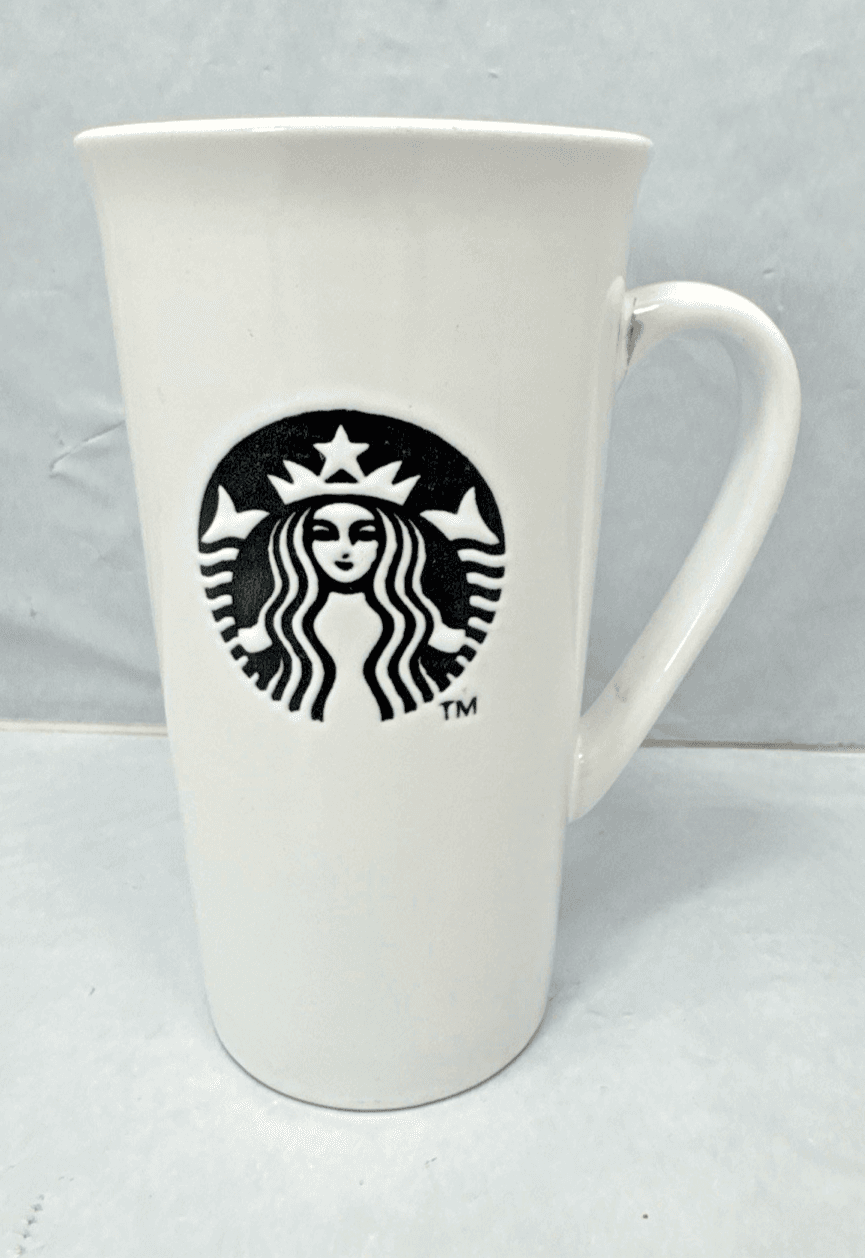 Starbucks Tall Coffee Mug 18 Fl Oz White Cup Black Mermaid Logo Design 2014 Used - Image 1
