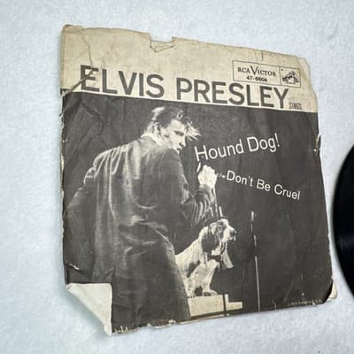 Elvis Presley - Hound Dog Don't Be Cruel 45/PS 1956 RCA 47-6604 Cover Worn Used - Thumbnail 3