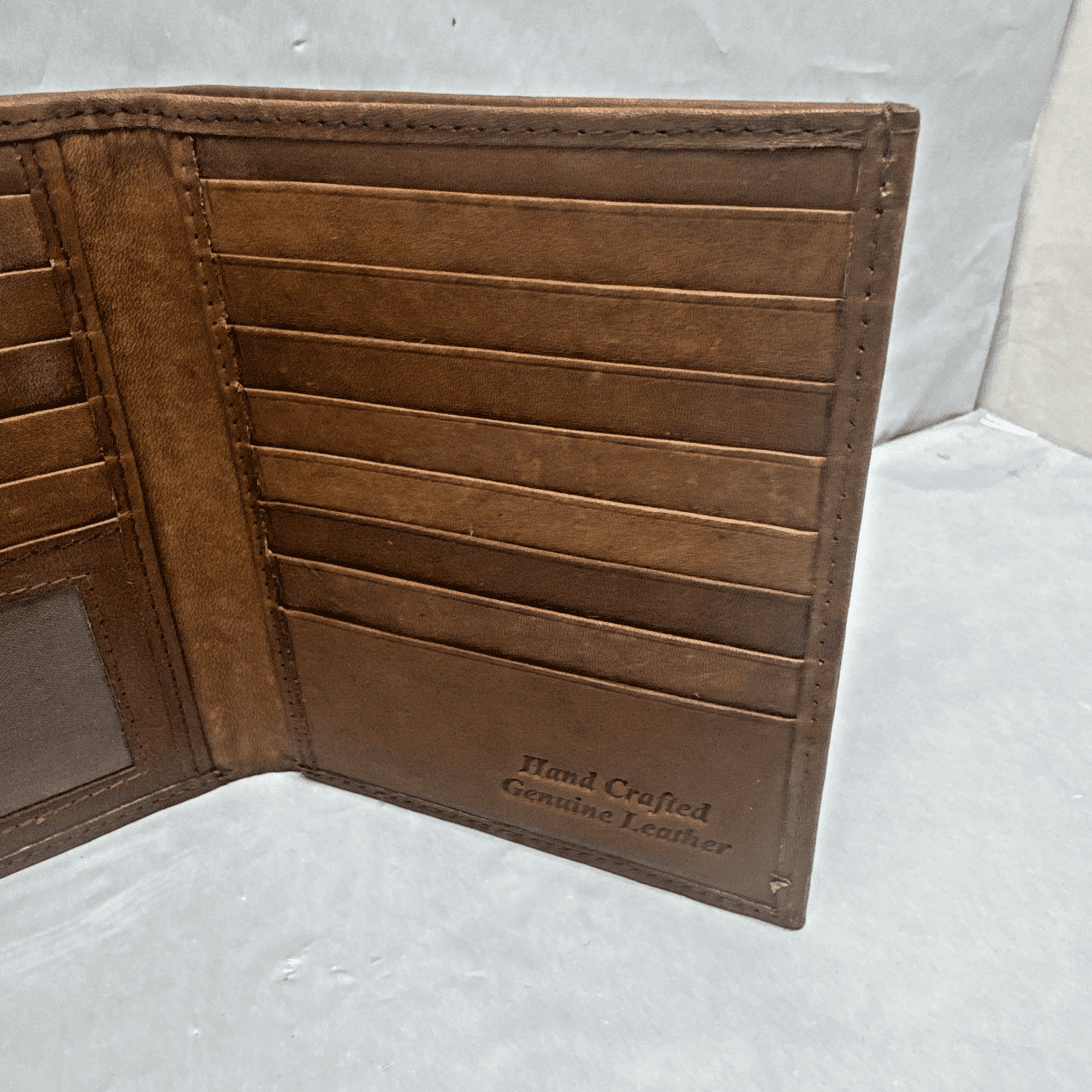 Leather Men's Trifold Wallet, Brown - FREE SHIPPING - Thumbnail 5