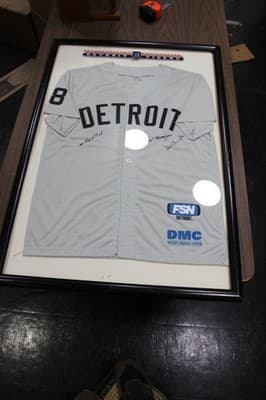 Detroit Tigers autographed Gray Jersey Signed By 3 Legends Display Piece - Thumbnail 2