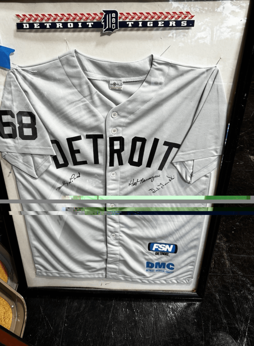 Detroit Tigers autographed Gray Jersey Signed By 3 Legends Display Piece - Image 1