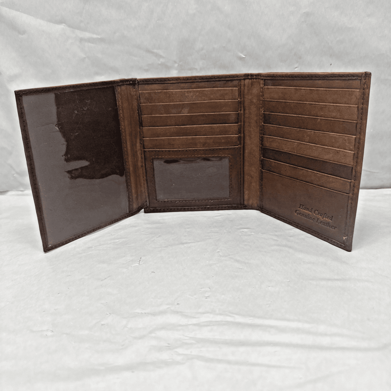 Leather Men's Trifold Wallet, Brown - FREE SHIPPING - Thumbnail 4
