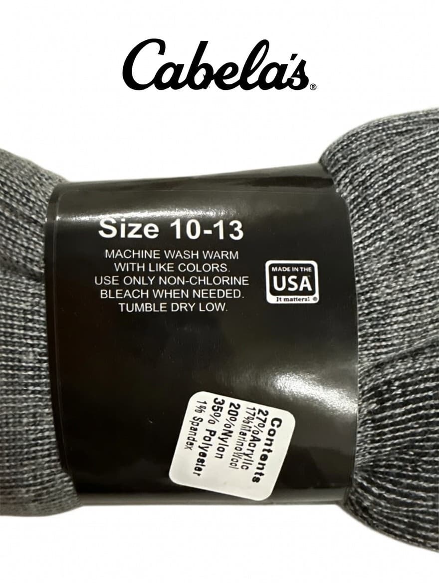 2 Pair Cabela's Outback Merino Wool Blend Men's Work Boot Socks Size 10-13 USA - Thumbnail 3
