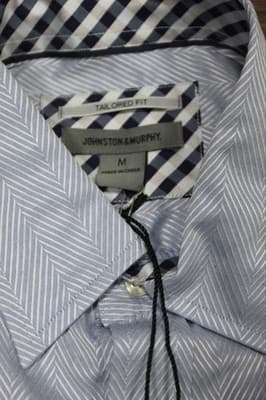 Johnston & Murphy Men's M Long Sleeve Shirt 100% Cotton, Blue/Chevron Print, NWT - Thumbnail 8