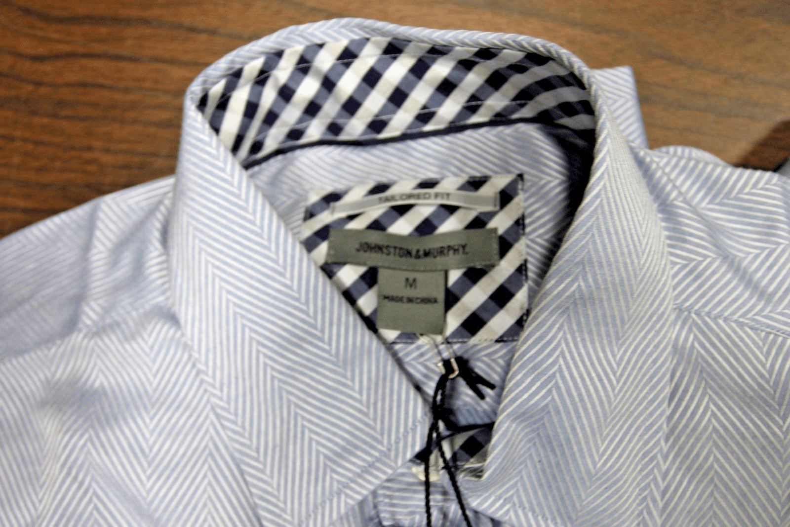 Johnston & Murphy Men's M Long Sleeve Shirt 100% Cotton, Blue/Chevron Print, NWT - Thumbnail 2