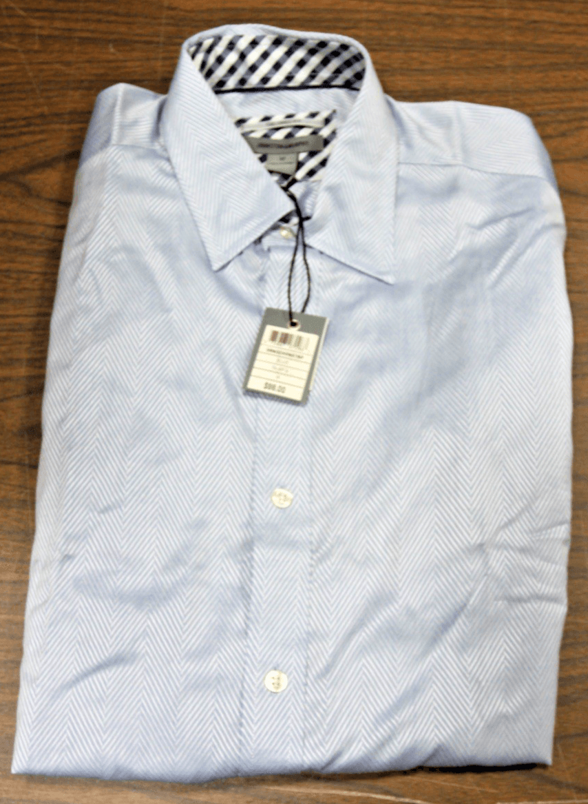 Johnston & Murphy Men's M Long Sleeve Shirt 100% Cotton, Blue/Chevron Print, NWT - Image 1
