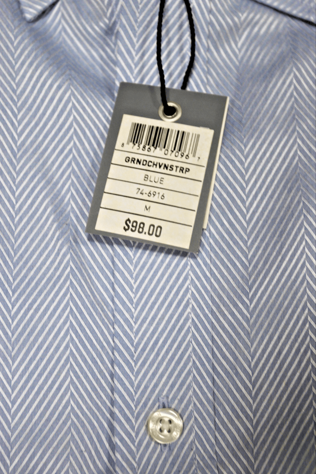 Johnston & Murphy Men's M Long Sleeve Shirt 100% Cotton, Blue/Chevron Print, NWT - Thumbnail 7