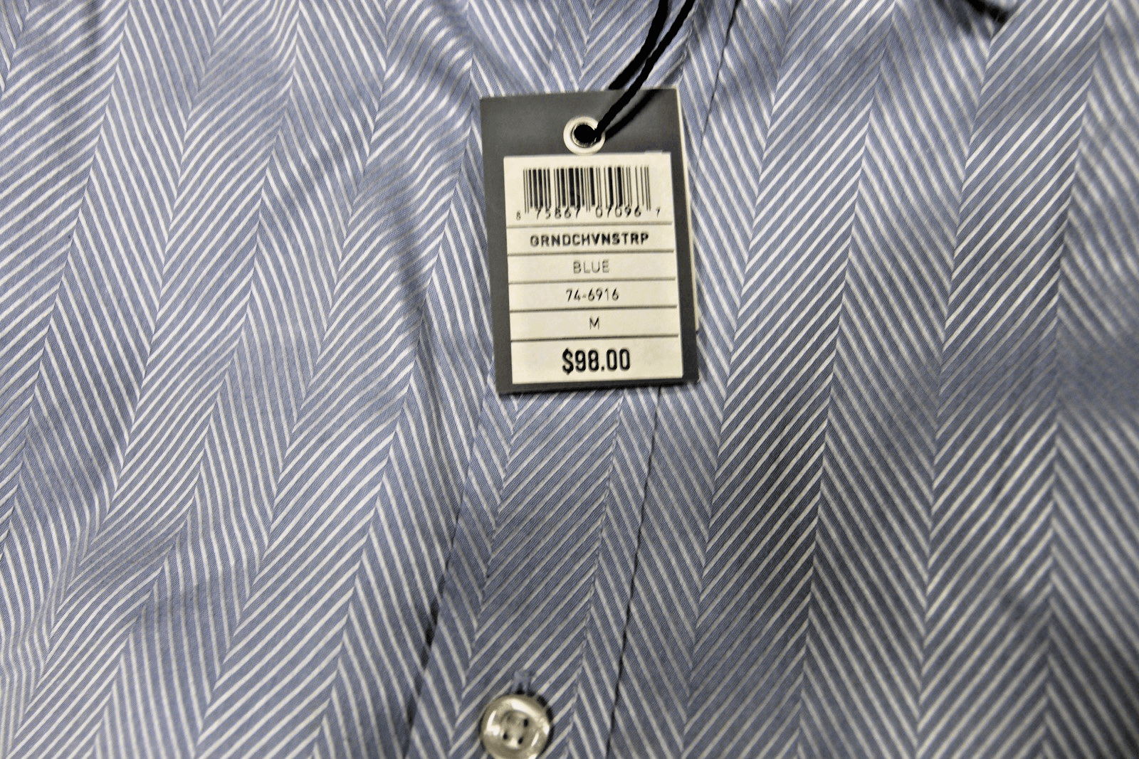 Johnston & Murphy Men's M Long Sleeve Shirt 100% Cotton, Blue/Chevron Print, NWT - Thumbnail 5