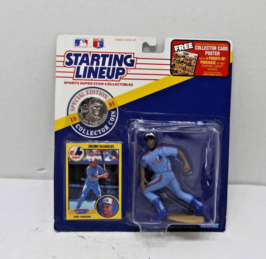1991 Kenner Starting Lineup Figure Delino DeShields Montreal Expos W/Coin - Image 1