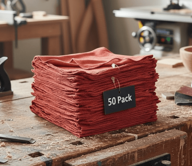 100% Cotton X-Large 14x14 Red Shop Towels 50 Pack, Quality Cleaning Rags - Image 1