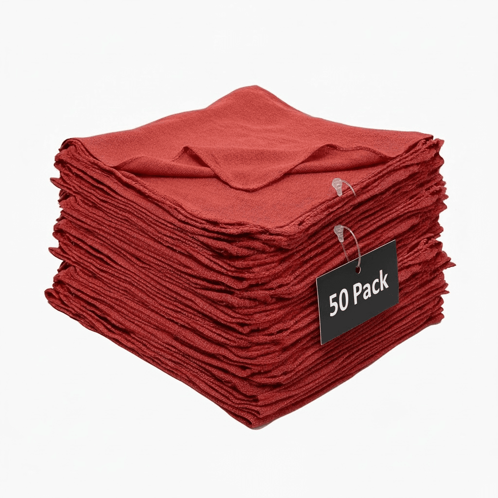 100% Cotton X-Large 14x14 Red Shop Towels 50 Pack, Quality Cleaning Rags - Thumbnail 2