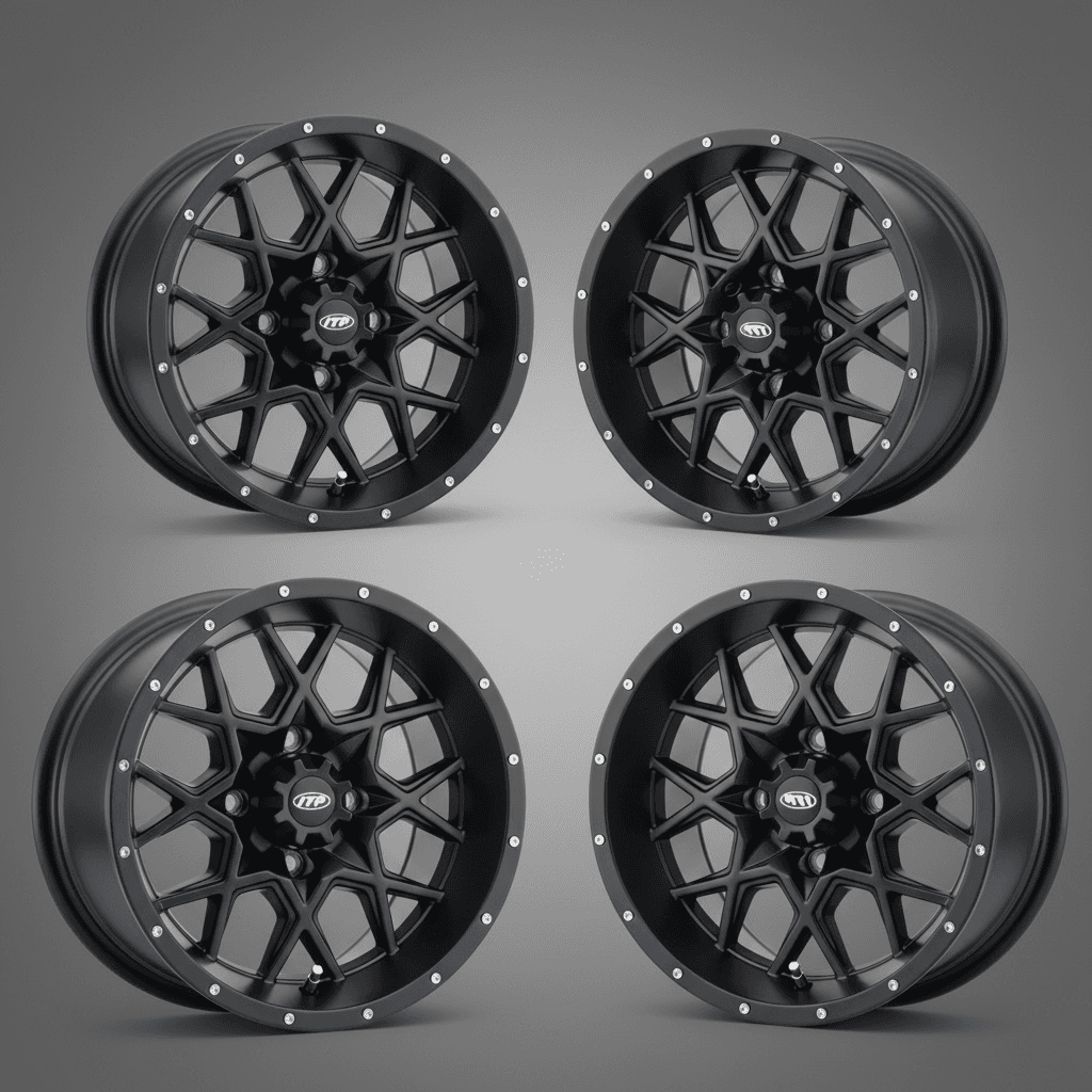 4-ITP Hurricane Matte Black ATV Wheel Front/Rear 17x7 4/115 (5+2) for Acrtic Cat - Image 1