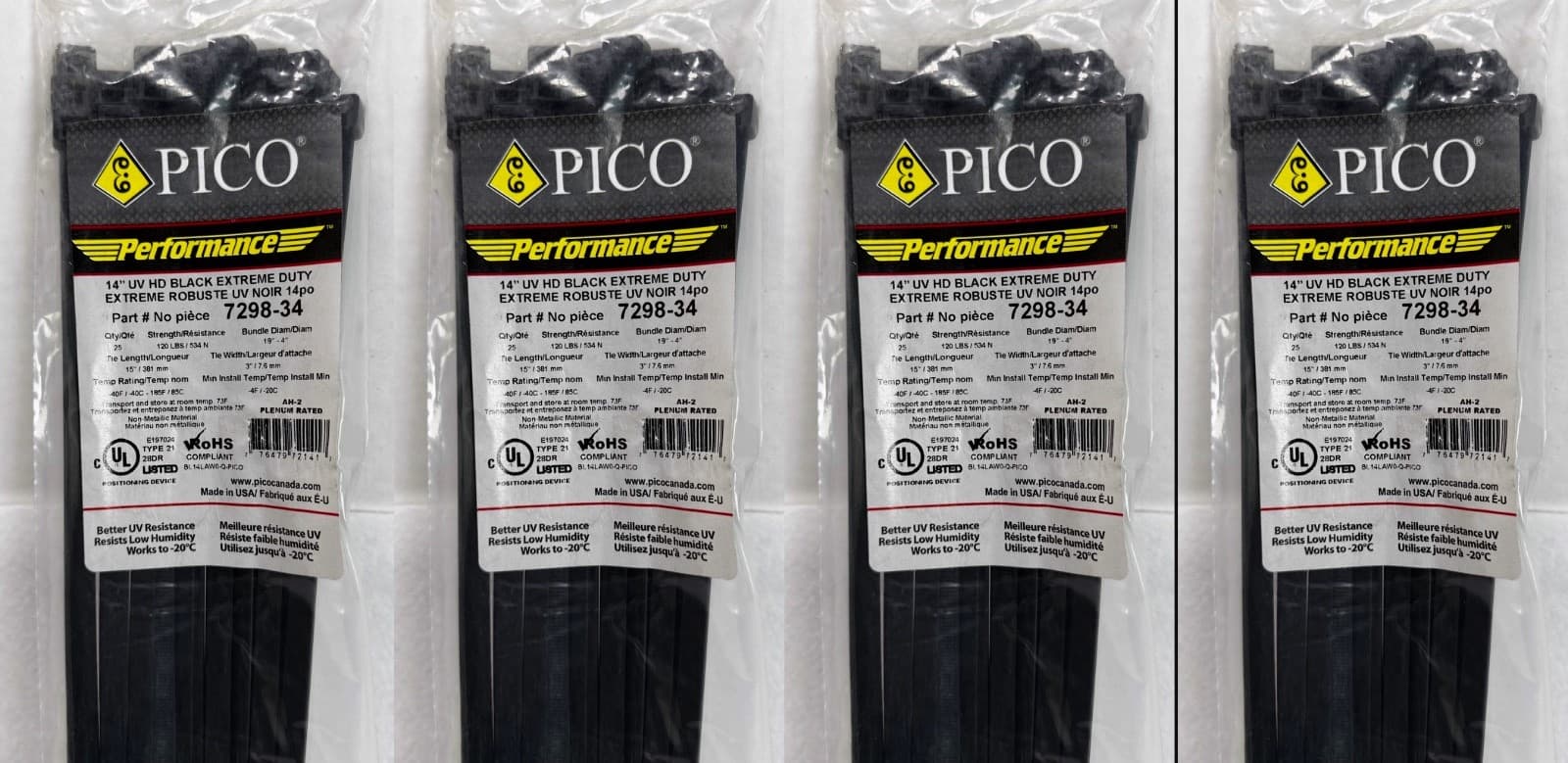 4 PK Black 14" Heavy Duty Cold Weather Nylon Cable Wire Wrap Zip Ties 120 LBS - Thumbnail 2