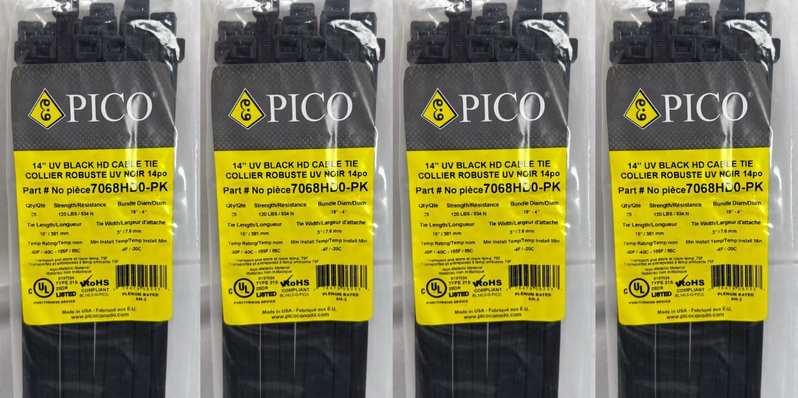 4 PICO 14" Heavy Duty Cable Ties 100 Pack Black Nylon UV Out/In 120Lb - Thumbnail 2