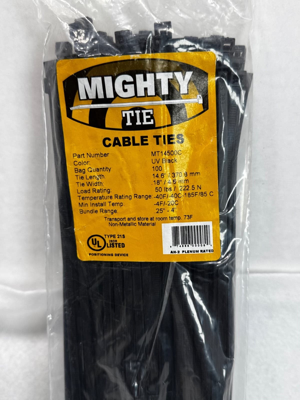 14" Heavy Duty Cable Ties 100 Pack Black Nylon UV Outdoor Indoor Mighty Tie - Thumbnail 2