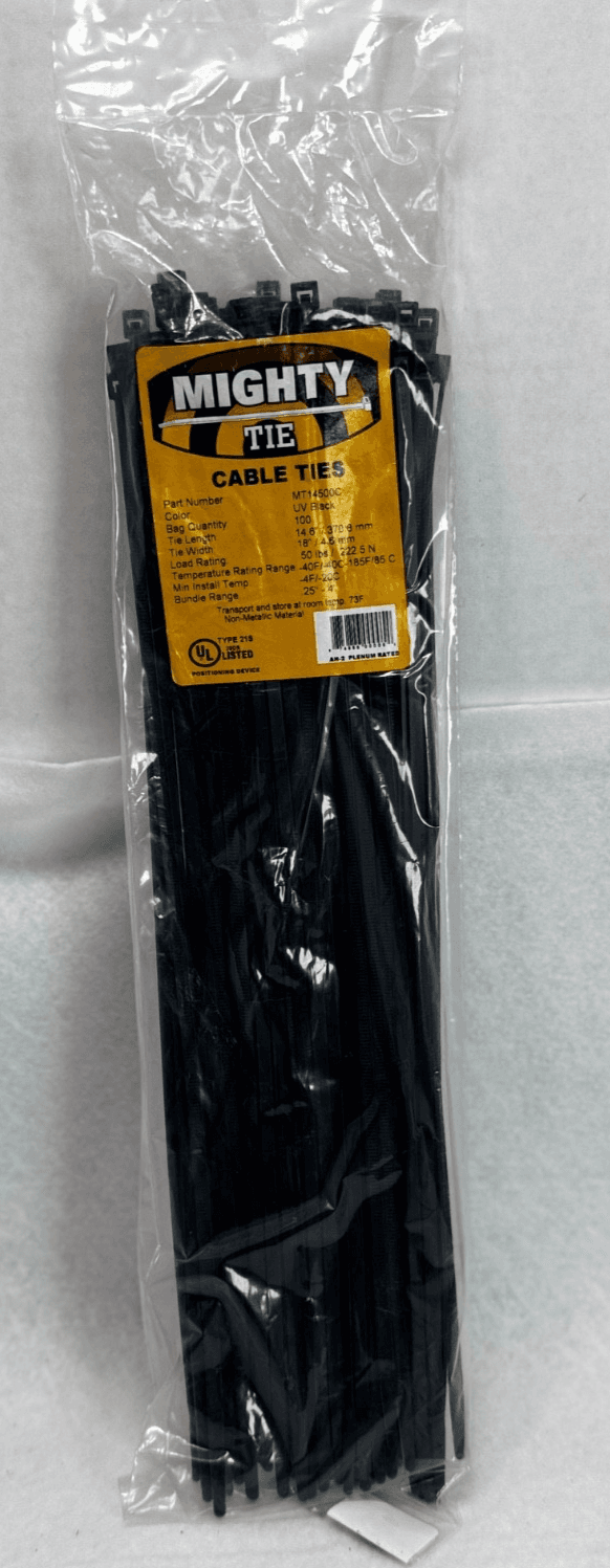 14" Heavy Duty Cable Ties 100 Pack Black Nylon UV Outdoor Indoor Mighty Tie - Image 1