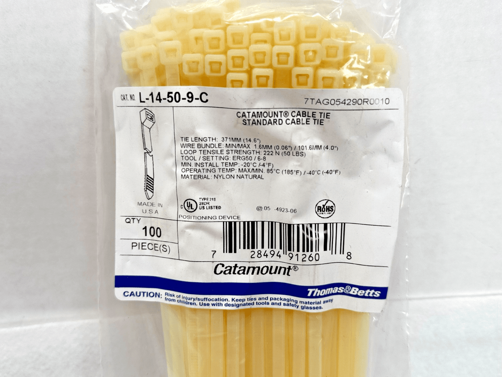 Catamount Cable Zip Ties 14.6" Catamount L-14-50-0-C UV Nylon Natural 50lb - Thumbnail 2