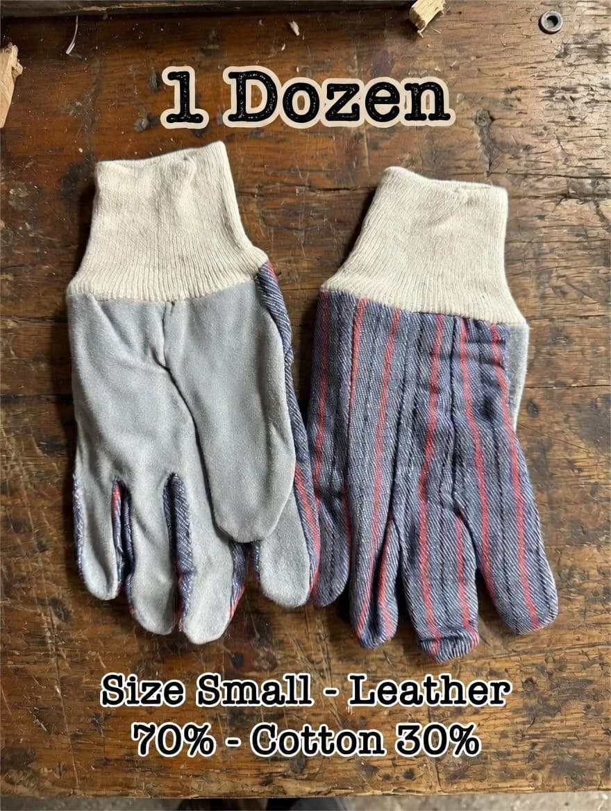 12 Pairs New Cordova Industrial Work Gloves Leather/Cotton Style 7122 Small - Image 1