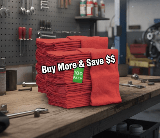 Red Shop Wipers Auto Mechanic Shop Towels 100 Pack Bulk Rags 100% 14x14 - Image 1