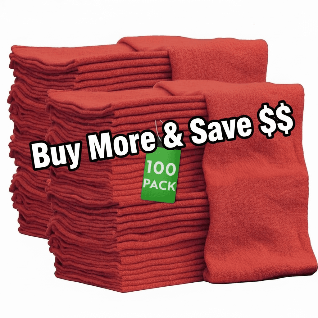 Red Shop Wipers Auto Mechanic Shop Towels 100 Pack Bulk Rags 100% 14x14 - Thumbnail 2