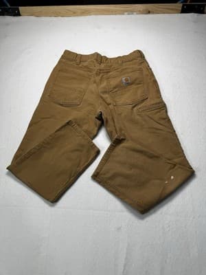 Men's Tan Carhart Relaxed Fit Workwear Pants Size 34x32 Skater Activewear Stain - Thumbnail 2