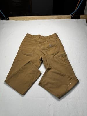Men's Tan Carhart Relaxed Fit Workwear Pants Size 34x32 Skater Activewear Stain - Thumbnail 3