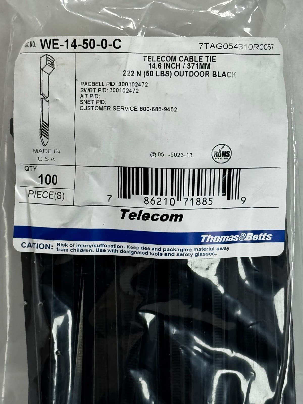 Catamount 11-Inch UV Protected Black Cable Ties - Pack of 500 WE-14-50-0-C - Thumbnail 3