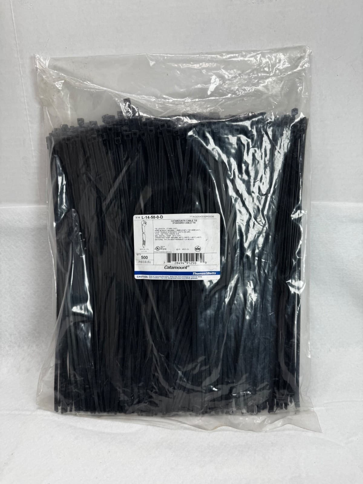 Catamount 11-Inch UV Protected Black Cable Ties - Pack of 500 L-14-50-0-D - Image 1